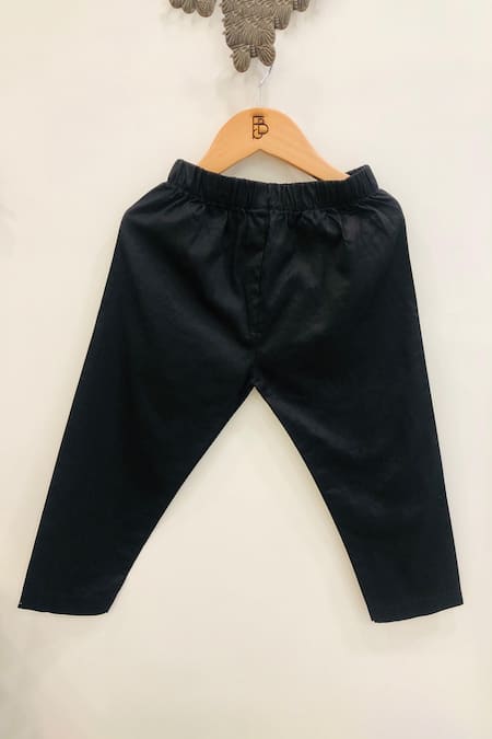 Funny Bones Clothings_Black Silk, Cotton Embroidery Blossom Koti Set _Online_at_Aza_Fashions