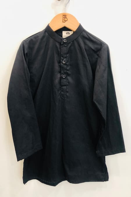 Shop_Funny Bones Clothings_Black Silk, Cotton Embroidery Blossom Koti Set _Online_at_Aza_Fashions