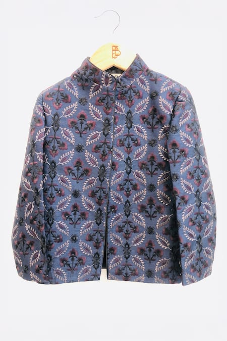 Buy_Funny Bones Clothings_Blue Silk, Cotton Embroidery Blossom Open Jodhpuri Set 