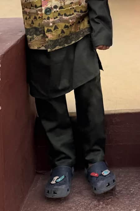 Funny Bones Clothings_Multi Color Silk Bagh E Khaas Print Koti Set _Online_at_Aza_Fashions