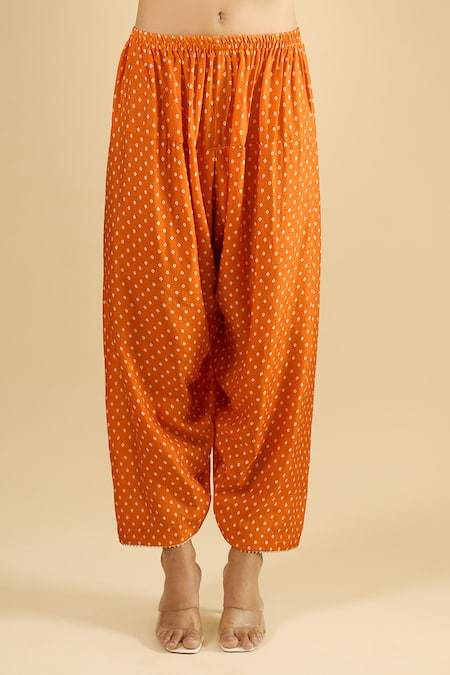 Sheetal Batra_Orange Organza Embroidery, Zari, Gota Patti Round Neck Kurta Salwar Set _Online_at_Aza_Fashions