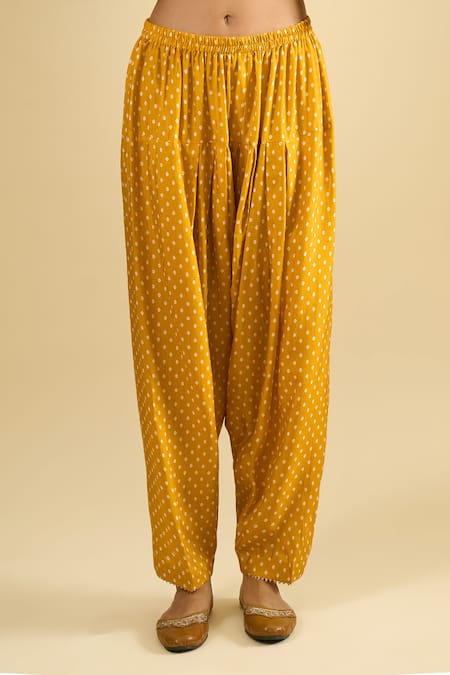 Sheetal Batra_Yellow Embroidery, Zari, Gota Patti Split V-neck Kurta Salwar Set _Online_at_Aza_Fashions