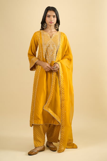 Sheetal Batra Yellow Embroidered Kurta Salwar Set 