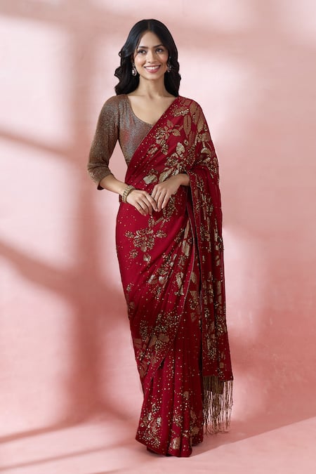 Nakul Sen Sequin Embroidered Saree With Blouse 
