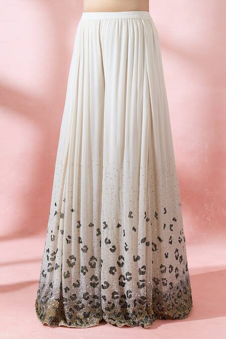 Nakul Sen_Beige Silk, Chiffon Sequins, Embroidery Keyhole Neck, Mandarin Kurta Sharara Set _at_Aza_Fashions