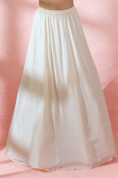 Nakul Sen_Beige Silk, Chiffon Sequins Round Neck, Keyhole Embroidered Jacket Skirt Set _Online_at_Aza_Fashions