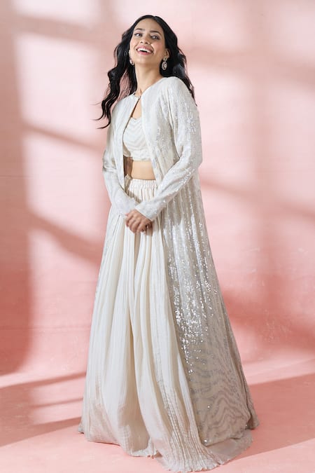 Nakul Sen Embroidered Jacket Skirt Set 