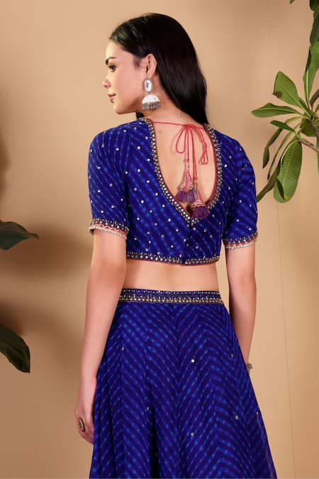 Shop Sonali Methi Blue Georgette Mirrors, Embroidery, Sequins, Piping Lehriya Hand Lehenga Set Online at Aza Fashions Shop_Sonali Methi_Blue Georgette Mirrors, Embroidery, Sequins, Piping Lehriya Hand Lehenga Set _Online_at_Aza_Fashions