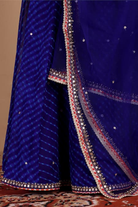 Sonali Methi Blue Georgette Mirrors, Embroidery, Sequins, Piping Lehriya Hand Lehenga Set at Aza Fashions Sonali Methi_Blue Georgette Mirrors, Embroidery, Sequins, Piping Lehriya Hand Lehenga Set _at_Aza_Fashions