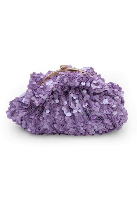 SG Collection By Sonia Gulrajani_Purple Sequins, Crystals Snowberry Starlit Pouchette _Online_at_Aza_Fashions