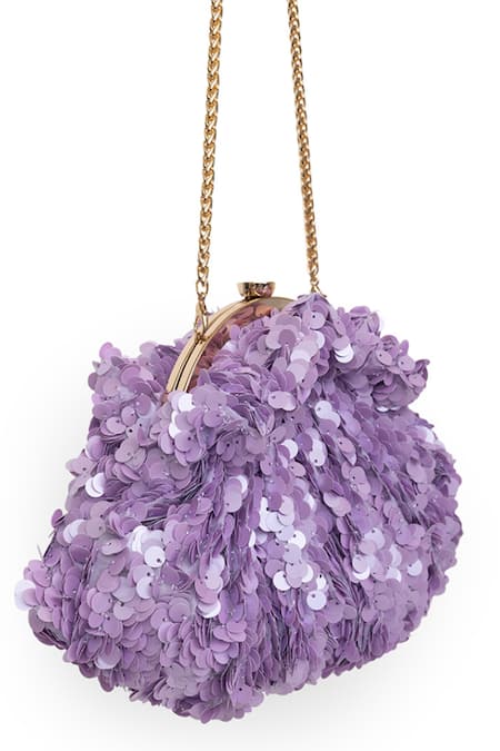 Buy_SG Collection By Sonia Gulrajani_Purple Sequins, Crystals Snowberry Starlit Pouchette _Online_at_Aza_Fashions