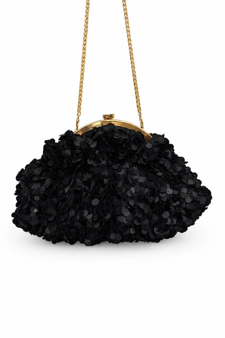 SG Collection By Sonia Gulrajani_Black Sequins, Crystals Ice Starlit Pouchette _Online_at_Aza_Fashions