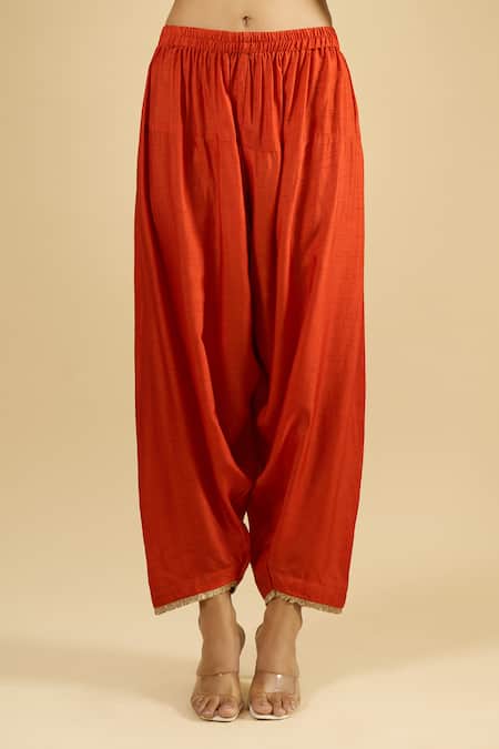 Sheetal Batra Orange Embroidery, Gota Patti, Zari V-neck Kaftan Set Online at Aza Fashions Sheetal Batra_Orange Embroidery, Gota Patti, Zari V-neck Kaftan Set _Online_at_Aza_Fashions