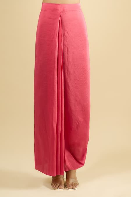 Buy_Prisho_Coral Embroidery, Beads, Sequins V-neck Blouse Draped Skirt Set _Online_at_Aza_Fashions