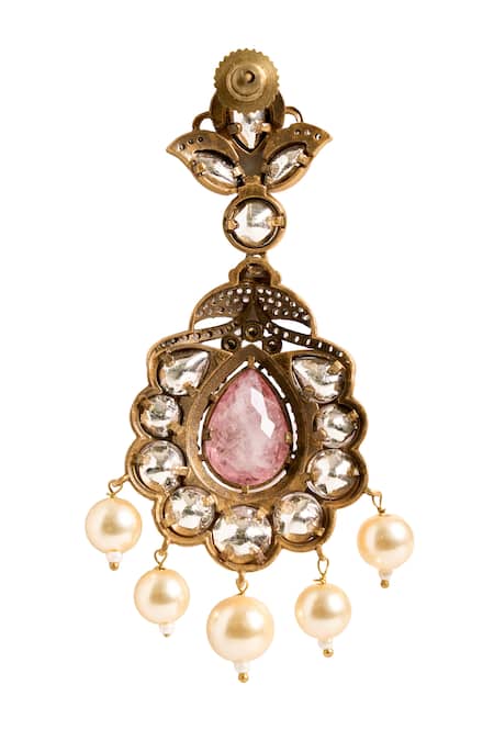 Buy_Nazaakat By Samara Singh_Pink Beads, Stones, Pearls Embellished Dangler Earrings 