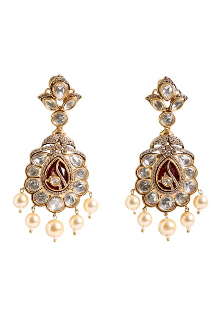 Nazaakat By Samara Singh_Gold Plated Beads, Stones, Pearls Drop Embellished Earrings _at_Aza_Fashions