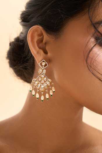 Buy_Nazaakat By Samara Singh_Gold Plated Beads, Stones, Pearls Drop Earrings 