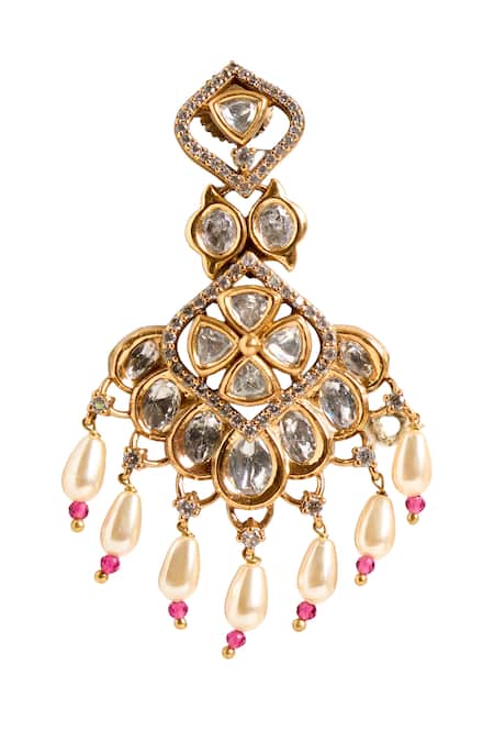 Nazaakat By Samara Singh_Gold Plated Pearls, Stones, Beads Drop Dangling Earrings _at_Aza_Fashions
