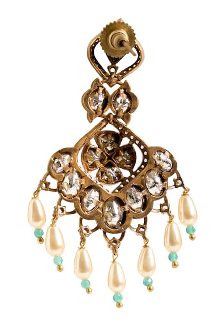 Nazaakat By Samara Singh_Mint Beads, Stones, Faux Diamonds Drop Embellished Earrings _at_Aza_Fashions
