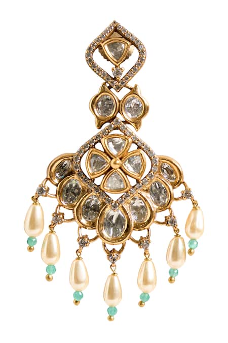 Buy_Nazaakat By Samara Singh_Mint Beads, Stones, Faux Diamonds Drop Embellished Earrings 
