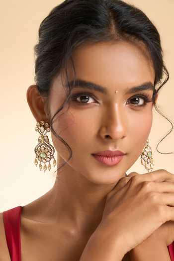 Nazaakat By Samara Singh_Gold Plated Stones, Pearls Embellished Floral Dangling Earrings _at_Aza_Fashions