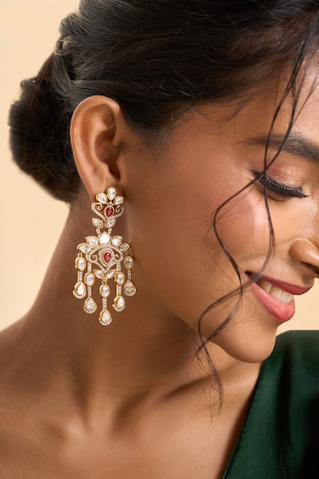 Nazaakat By Samara Singh Stone Embellished Tassel Drop Earrings 
