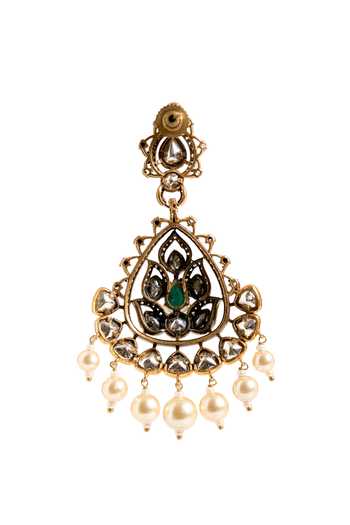 Nazaakat By Samara Singh_Green Stones, Pearls, Crystals Embellished Dangler Earrings _Online_at_Aza_Fashions