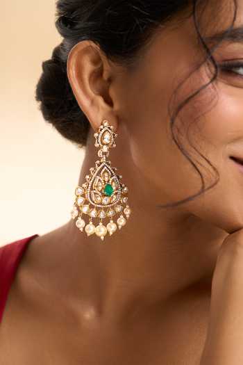 Buy_Nazaakat By Samara Singh_Green Stones, Pearls, Crystals Embellished Dangler Earrings _Online_at_Aza_Fashions