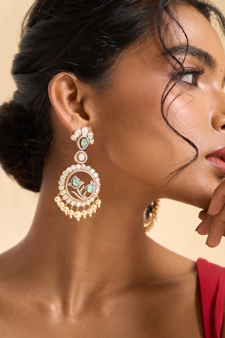 Nazaakat By Samara Singh Circular Stone Drop Embellished Earrings 