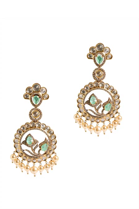 Nazaakat By Samara Singh Circular Stone Drop Embellished Earrings 