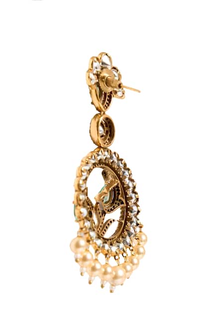 Nazaakat By Samara Singh_Mint Pearls, Stones, Faux Diamonds Circular Drop Embellished Earrings _at_Aza_Fashions