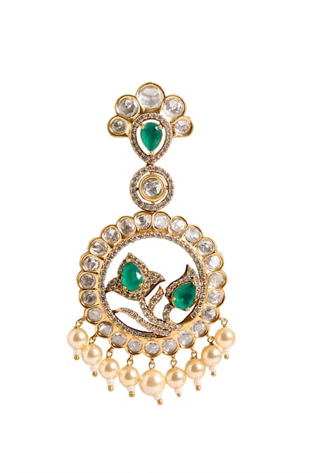 Nazaakat By Samara Singh_Gold Plated Pearls, Stones, Crystals Circular Drop Embellished Earrings _Online_at_Aza_Fashions