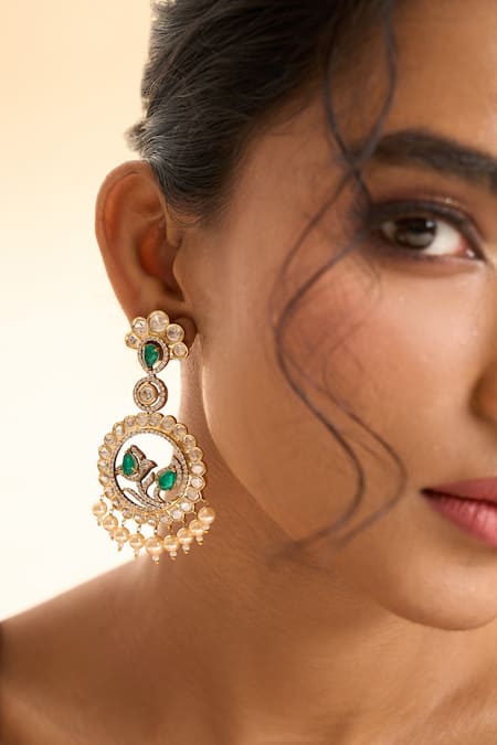 Buy_Nazaakat By Samara Singh_Gold Plated Pearls, Stones, Crystals Circular Drop Embellished Earrings _Online_at_Aza_Fashions