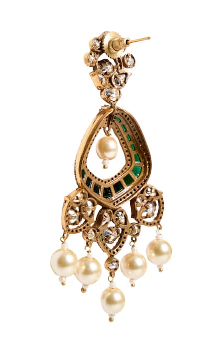 Buy_Nazaakat By Samara Singh_Gold Plated Stones, Pearls Embellished Dangling Earrings _Online_at_Aza_Fashions