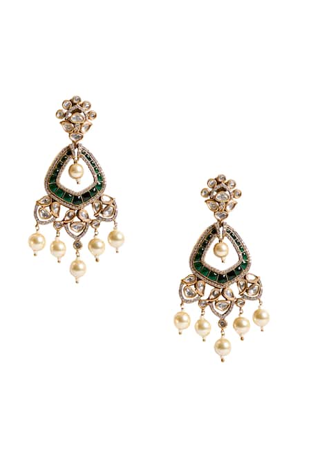 Nazaakat By Samara Singh_Gold Plated Stones, Pearls Embellished Dangling Earrings _at_Aza_Fashions