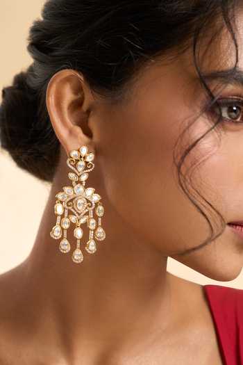 Buy_Nazaakat By Samara Singh_Gold Plated Stones, Faux Diamonds Tassel Drop Earrings _Online_at_Aza_Fashions