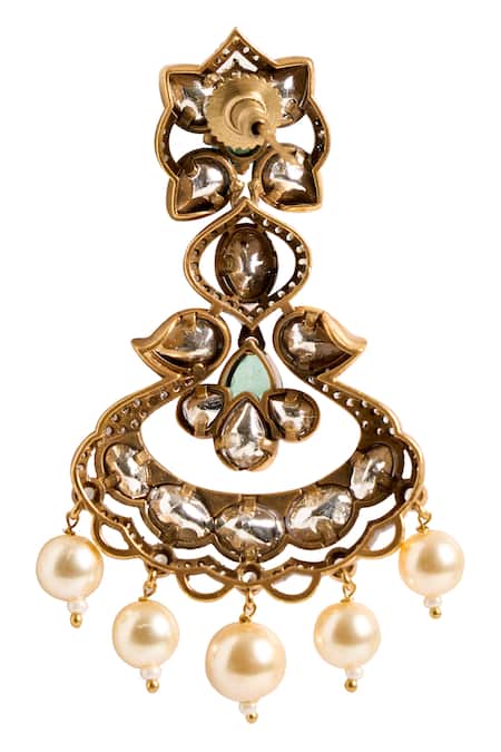Buy_Nazaakat By Samara Singh_Mint Stones, Pearls Embellished Drop Earrings _Online_at_Aza_Fashions