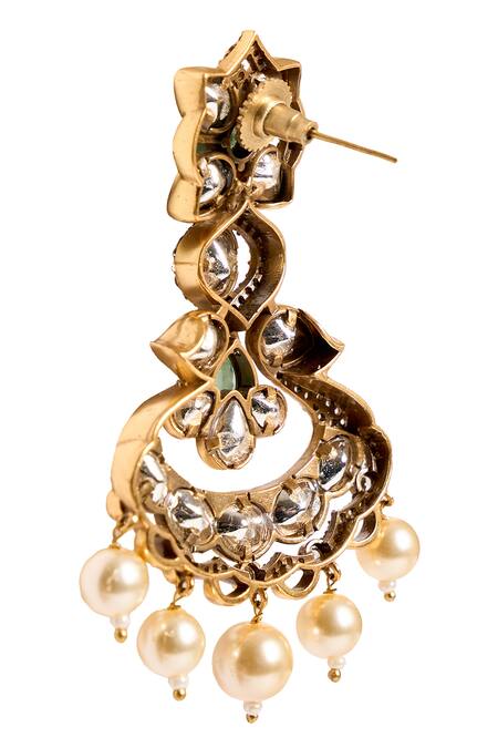 Shop_Nazaakat By Samara Singh_Mint Stones, Pearls Embellished Drop Earrings _Online_at_Aza_Fashions