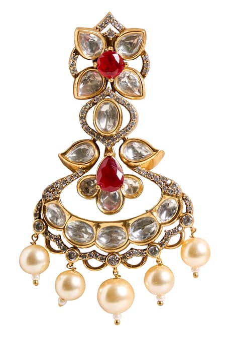 Nazaakat By Samara Singh_Red Stones, Pearls Embellished Dangling Earrings _Online_at_Aza_Fashions