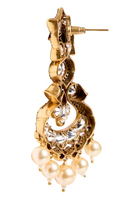 Shop_Nazaakat By Samara Singh_Red Stones, Pearls Embellished Dangling Earrings _Online_at_Aza_Fashions