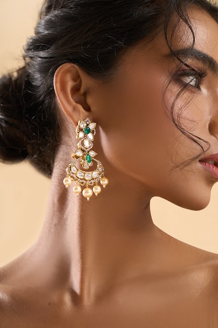 Nazaakat By Samara Singh Embellished Dangling Stone Earrings 
