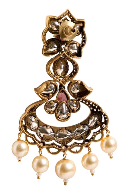 Buy_Nazaakat By Samara Singh_Gold Plated Stones, Pearls Dangling Embellished Earrings _Online_at_Aza_Fashions