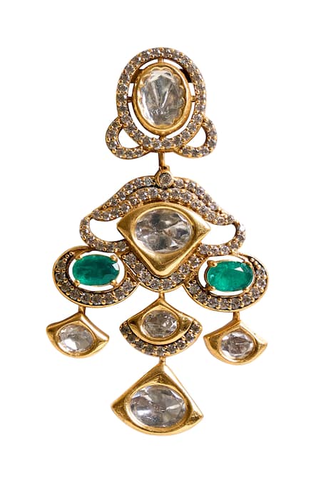 Nazaakat By Samara Singh_Green Stones Dangling Drop Earrings _Online_at_Aza_Fashions