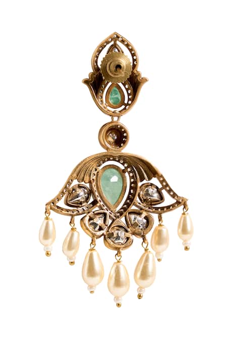 Shop Nazaakat By Samara Singh Mint Gemstones, Pearls, Dangling Embellished Drop Earrings Online at Aza Fashions Shop_Nazaakat By Samara Singh_Mint Gemstones, Pearls, Dangling Embellished Drop Earrings _Online_at_Aza_Fashions