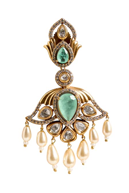 Nazaakat By Samara Singh Mint Gemstones, Pearls, Dangling Embellished Drop Earrings at Aza Fashions Nazaakat By Samara Singh_Mint Gemstones, Pearls, Dangling Embellished Drop Earrings _at_Aza_Fashions