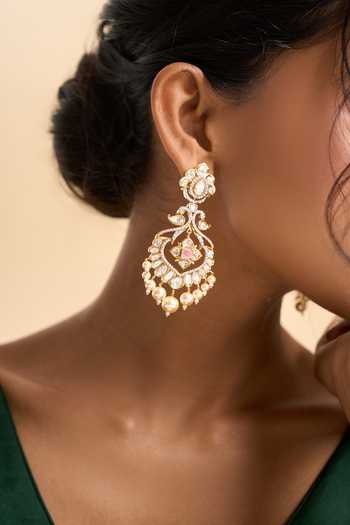 Nazaakat By Samara Singh_Gold Plated Stones, Pearls Embellished Dangling Earrings _at_Aza_Fashions