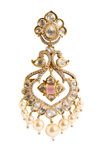 Nazaakat By Samara Singh_Gold Plated Stones, Pearls Embellished Dangling Earrings _Online_at_Aza_Fashions