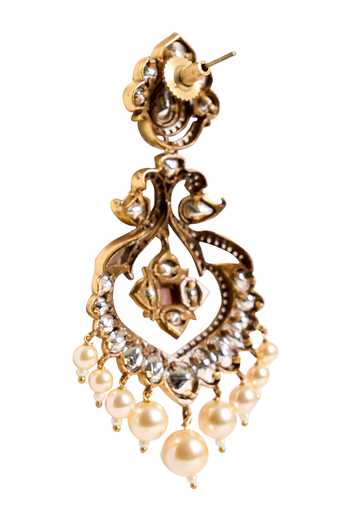 Shop_Nazaakat By Samara Singh_Gold Plated Stones, Pearls Embellished Dangling Earrings _Online_at_Aza_Fashions