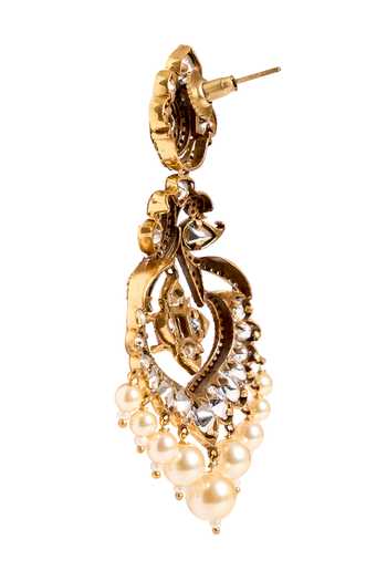 Buy_Nazaakat By Samara Singh_Gold Plated Stones, Pearls Embellished Dangling Earrings 