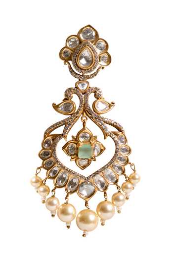 Nazaakat By Samara Singh_Gold Plated Pearls, Stones, Faux Diamonds Dangling Earrings _Online_at_Aza_Fashions